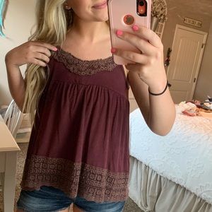 Burgundy embroidered tank!